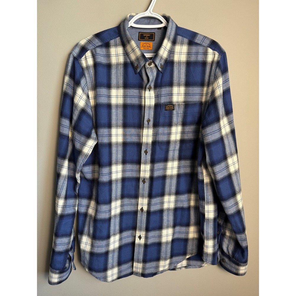 Superdry Traditional Workwear Flannel Plaid Button Down Shirt XL Rugged Outdoor